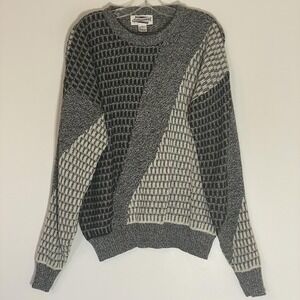 Vintage Expressions Sweater Mens Large Gray Black Geometric Abstract 80s‎ Cosby